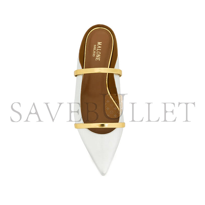 MALONE SOULIERS MAUREEN SILVER & GOLD LEATHER FLAT MULES MAUREENFLAT77SILV